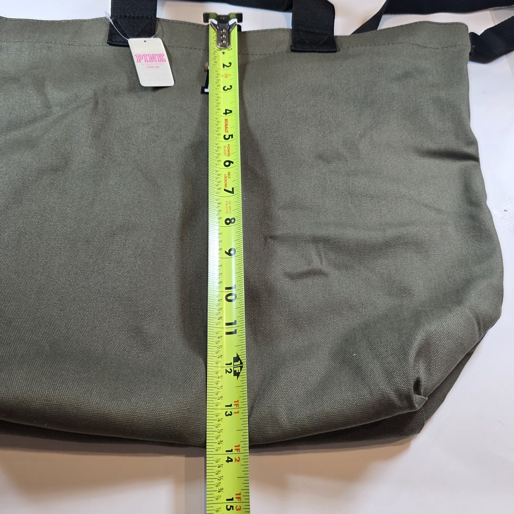 Victoria’s Secret PINK Canvas Tote Bag Olive Green Large Shopper New With Tags - Picture 10 of 10